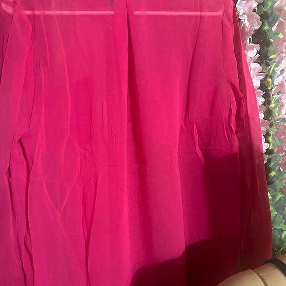 Pink sheer long sleeve bottom up shirt. - Picture 3 of 4